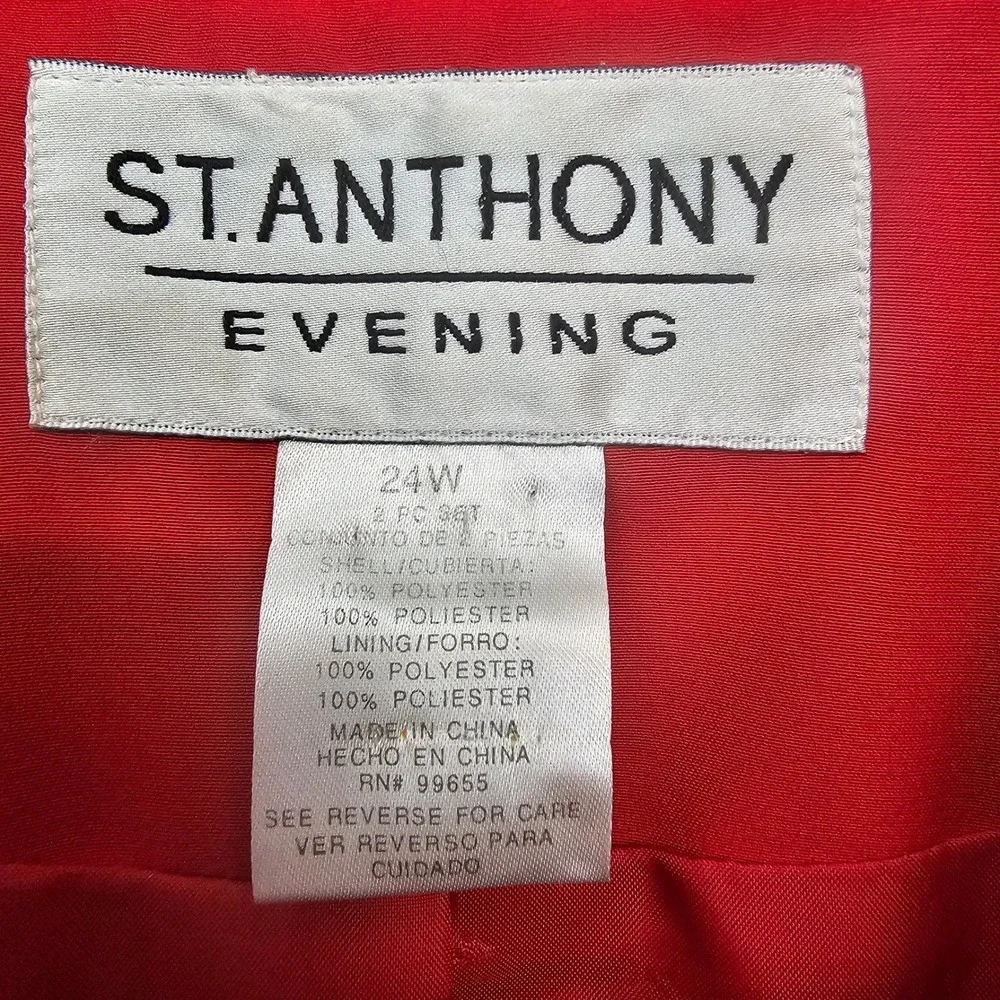 St. Anthony Evening Red Embroidered Blazer Jacket 24W Dressy Valentines Day Glam